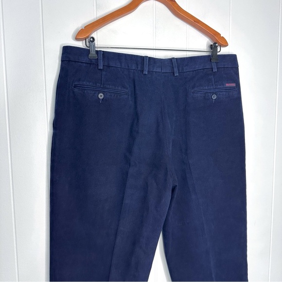 Vintage Burberry Thick Heavy Cotton Navy Pleated Trousers Pants - Picture 11 of 12